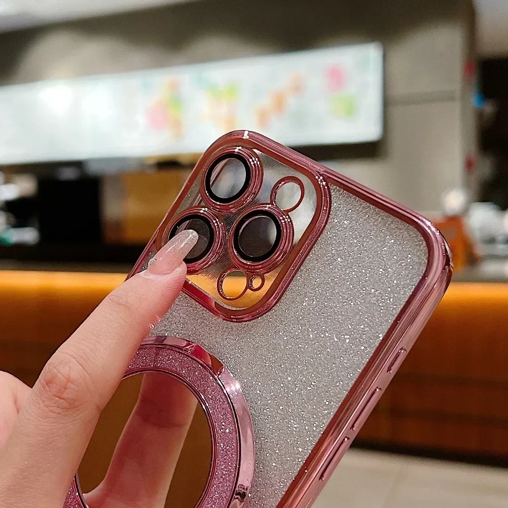 Luxury Gradient Glitter Mirror Stand Phone Case with Makeup Plating Cover