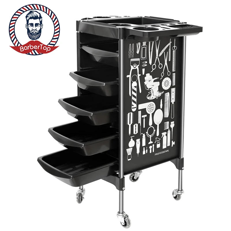 Multifunction Salon 5 Drawer Trolley Cart on Wheels Hair Stylist Rolling Cart Hairdresser Hair Dye Storage Tools