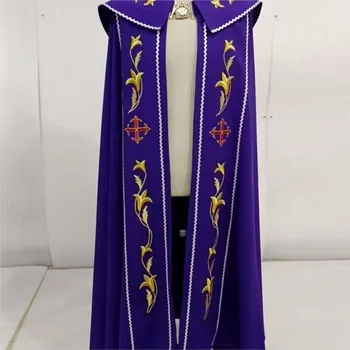Mantello da Sacerdote Viola, Cappa da Pastore, Costume da Chiesa Cattolica, Gapi Vietnam, Costume da Spettacolo Ricamato con Cura