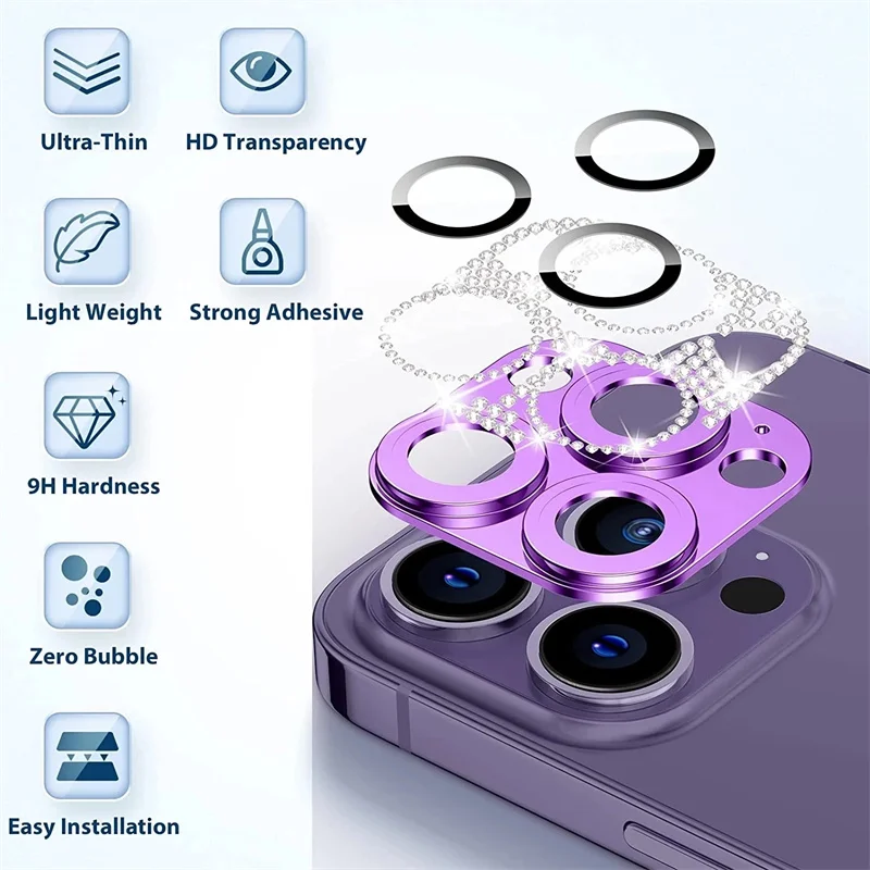 GlamourShield: Sparkling Rhinestone Camera Lens Protector Glass