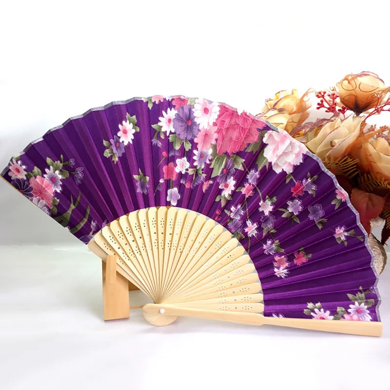 

Chinese Style Fan Vintage Fabric Bamboo Folding Hand Held Lotus Fan Dance Wedding Party Girl Women Photography Prop Cooling Fan