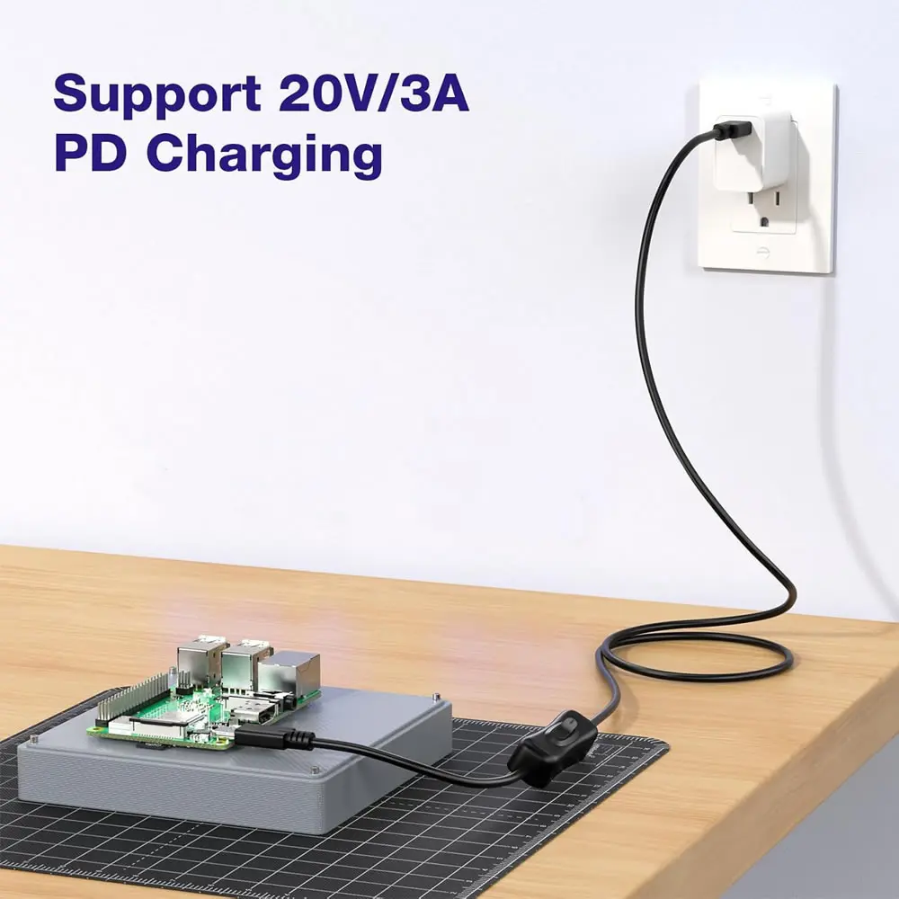 USB-C to Type-C Power Switch Cable with Fast Charging and Data Transfer