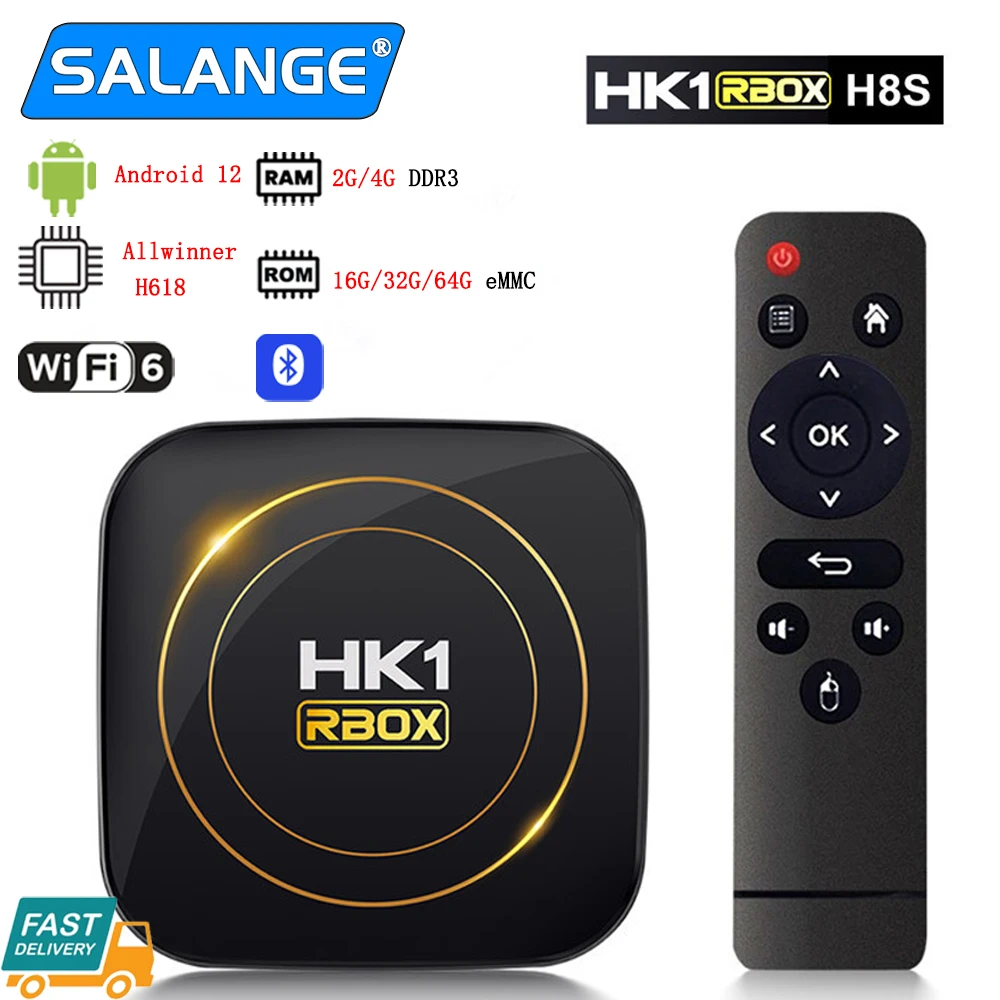 Hk1 Rbox H8S Android 12.0 Smart Tv Box 2.4G 5G Dual Wifi Allwinner H618 Quadcore Cortex-A53 2Gb 4Gb 16Gb 32Gb 64Gb 128Gb 100M