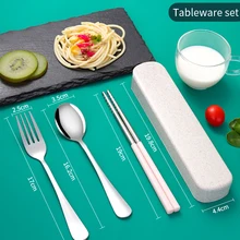 304 Stainless Steel Spoon Chopsticks Set Portable Spoon Chopsticks Two Sets Korean Student Tableware Set Gift Cutlery Set