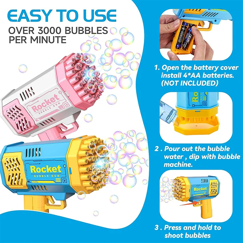 40Holes Electric Bubble Gun Automatic Gatling Bazooka Bubble Machine With Light Children Outdoor Soap Bubble Blowing Toys 3