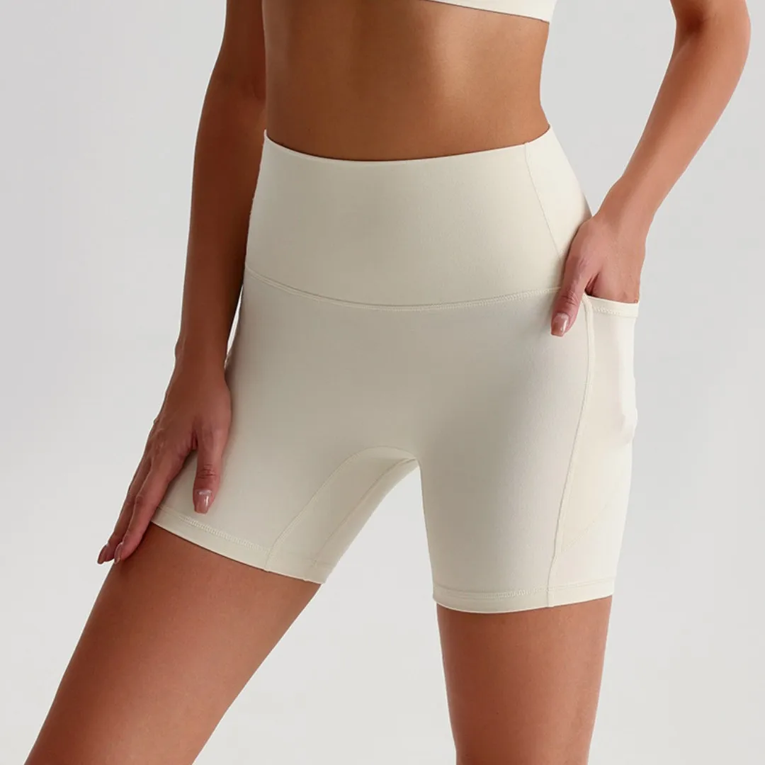 Solid Color Fitness Yoga Short Tight Women Soft High Waist Workout Sports Cycling Legging Shorts Soft Gym Training With Pocket