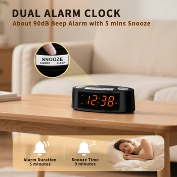 AM/FM Alarm Clock Radio with Dual Alarm Sleep Timer & Snooze Functions Orange LED Display 4-Level Dimming Option iTOMA CKS3301U 2