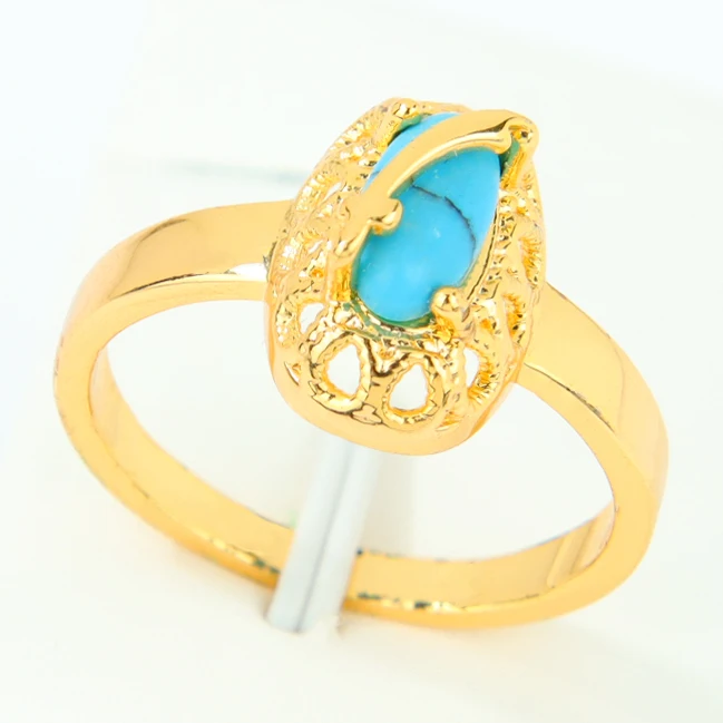 Elegant Dubai Fashion Turquoise Ring: 21k Gold Plated Bridal Wedding Jewelry