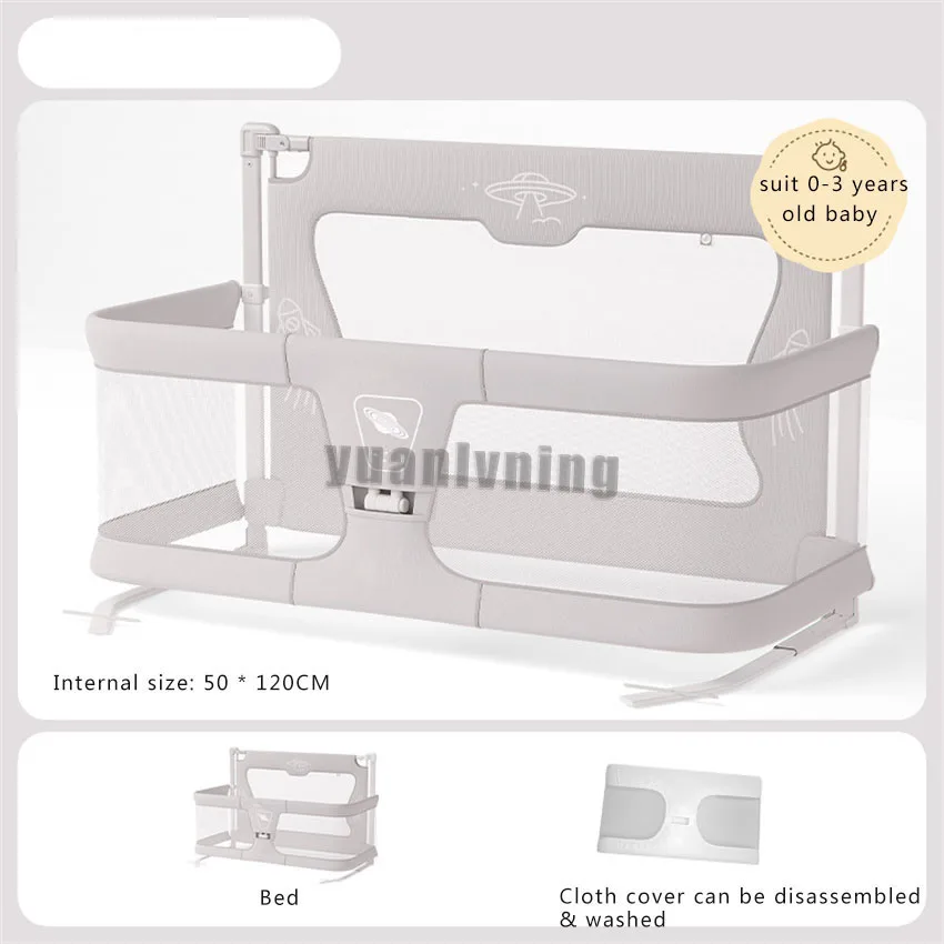 Baby Safety Upgraded Sleeping Fence Barrier Bed 3 In 1 Protective Liftable Side Bed 0-3 Year Baby Crib Anti-Fall Rail Guard
