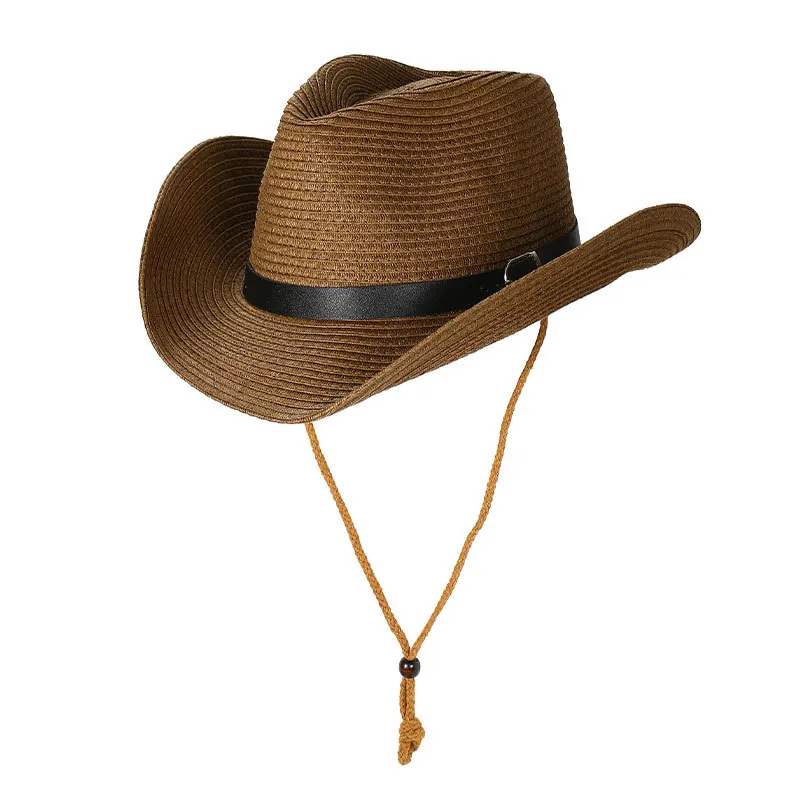 Vente chaude hommes Western Cowboy chapeau Vintage hommes Gentleman Lady Jazz Cowgirl avec cuir large bord Cloche église Sombrero Hombre_voghion.com