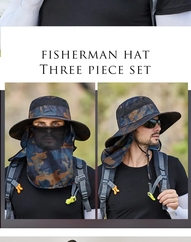 Camouflage Fischer Hut Sommer Männer Gesicht Schild Kappe Hals Schutz Sonnenhut Outdoor Angeln Wandern Anti Uv Schal Visier Eimer Hut – Detail 2