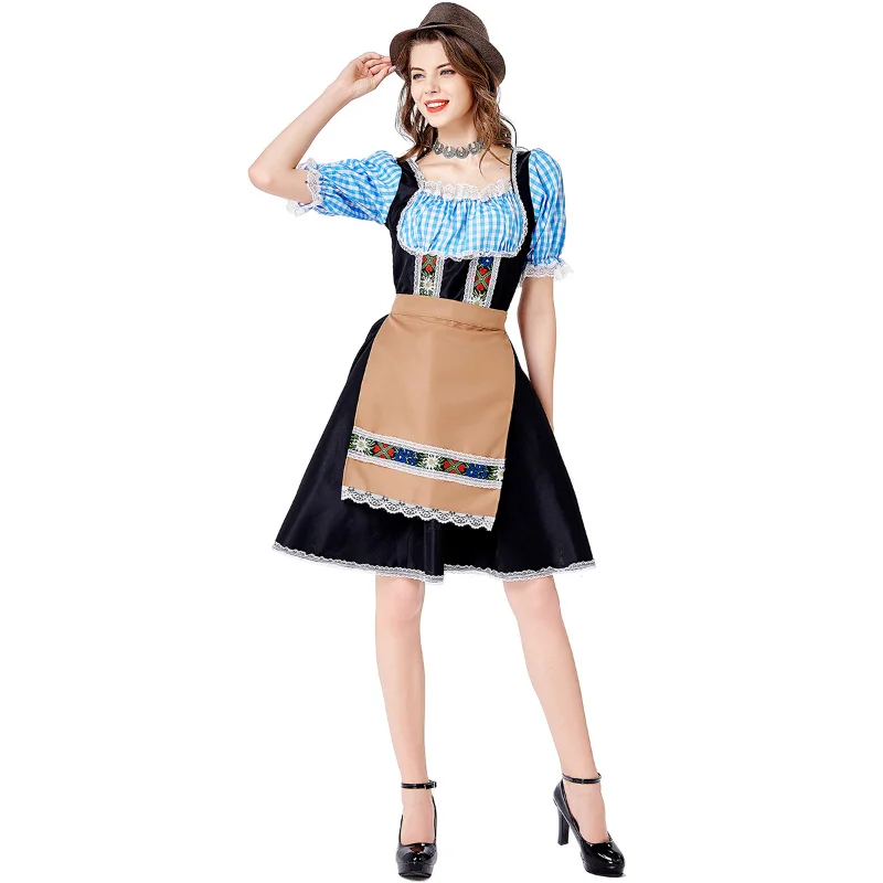 

Woman Oktoberfest Dirndl Dress German Bavarian Beer Wench Waitress Maid Costume Cosplay Halloween Carnival Party Dress