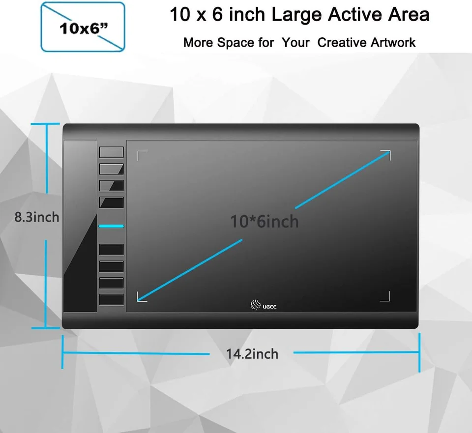 UGEE M908 Tavoletta grafica da 10x6,25 pollici Tavoletta grafica con 8 tasti caldi Blocco da disegno con rotella di scorrimento compatibile per Windows Mac Android  7