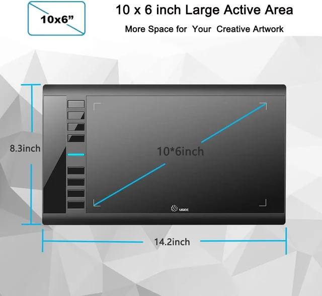 UGEE M708 10x6 Inches Graphics Tablet Digital Drawing Tablets with Battery-free 8192 Passive Stylus Work on Windows mac Android 2