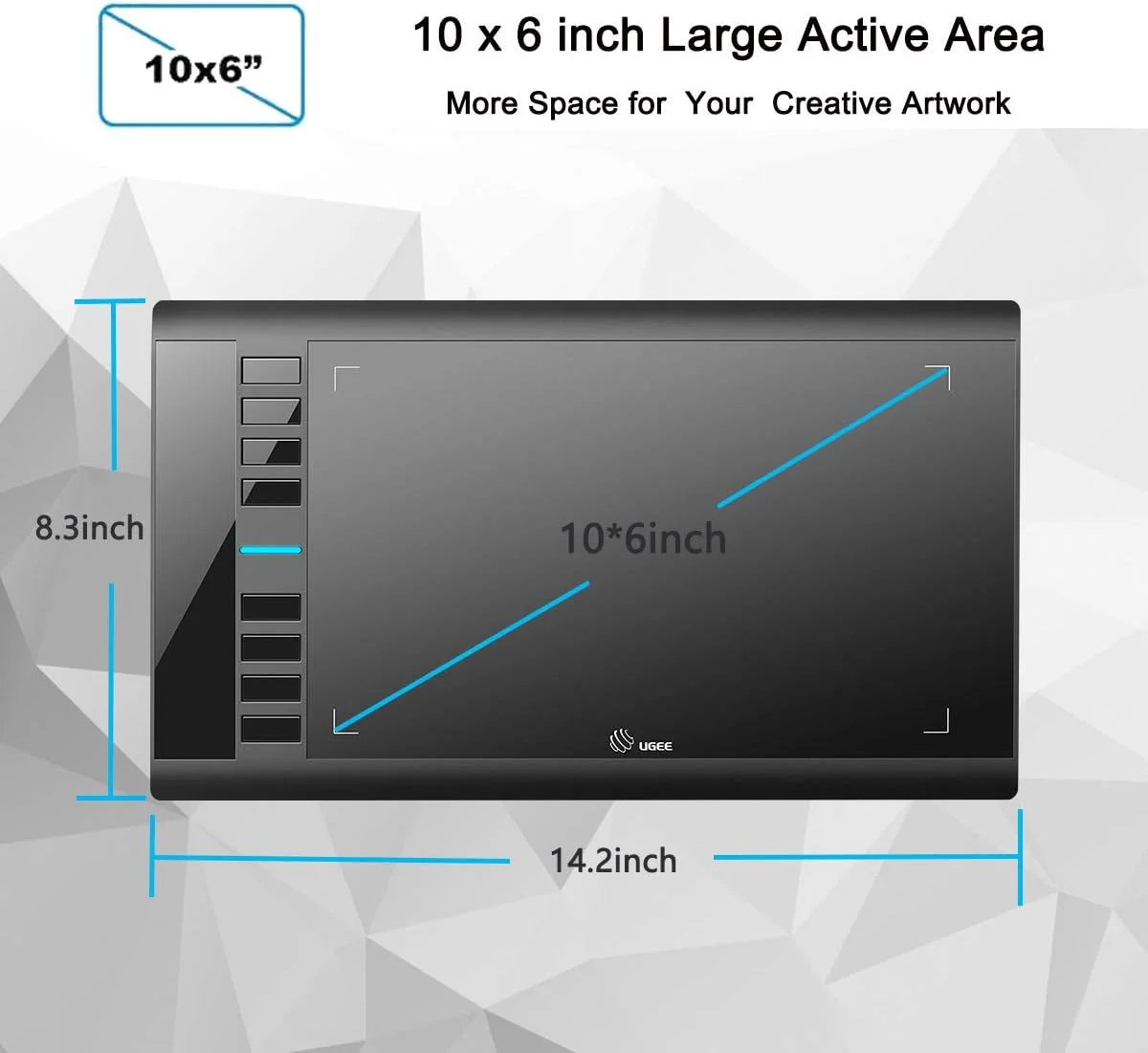 Polegadas Tablet Gráfico Tablets de Desenho Digital sem Bateria 8192 Stylus Passivo Funciona em Windows Mac Android Ugee-m708 10x6 - Imagem 2