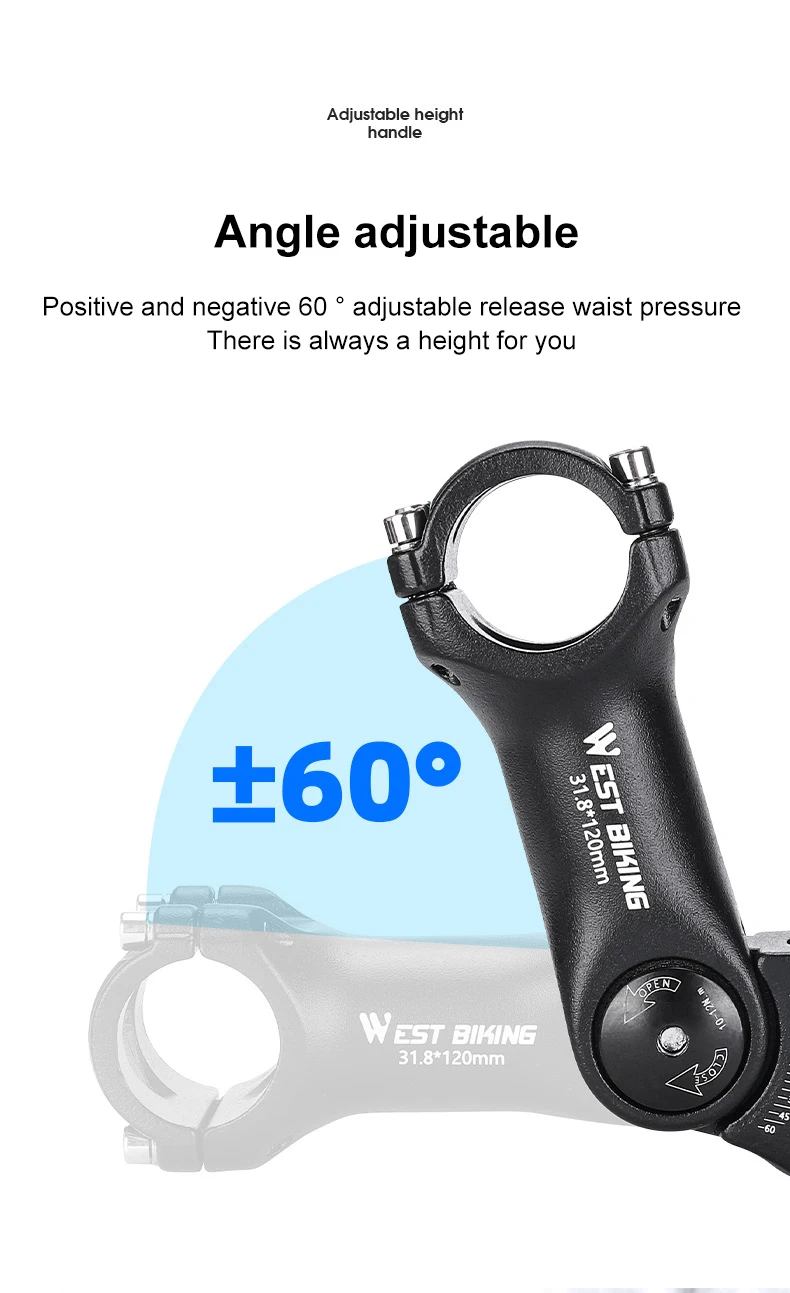 Description Picture 5 of itemAdjustable Angle Bicycle 25.4/31.88mm Handlebar Stem Riser Aluminum Alloy Front Fork Stem Adapter Mountain Bike Stem Accessories