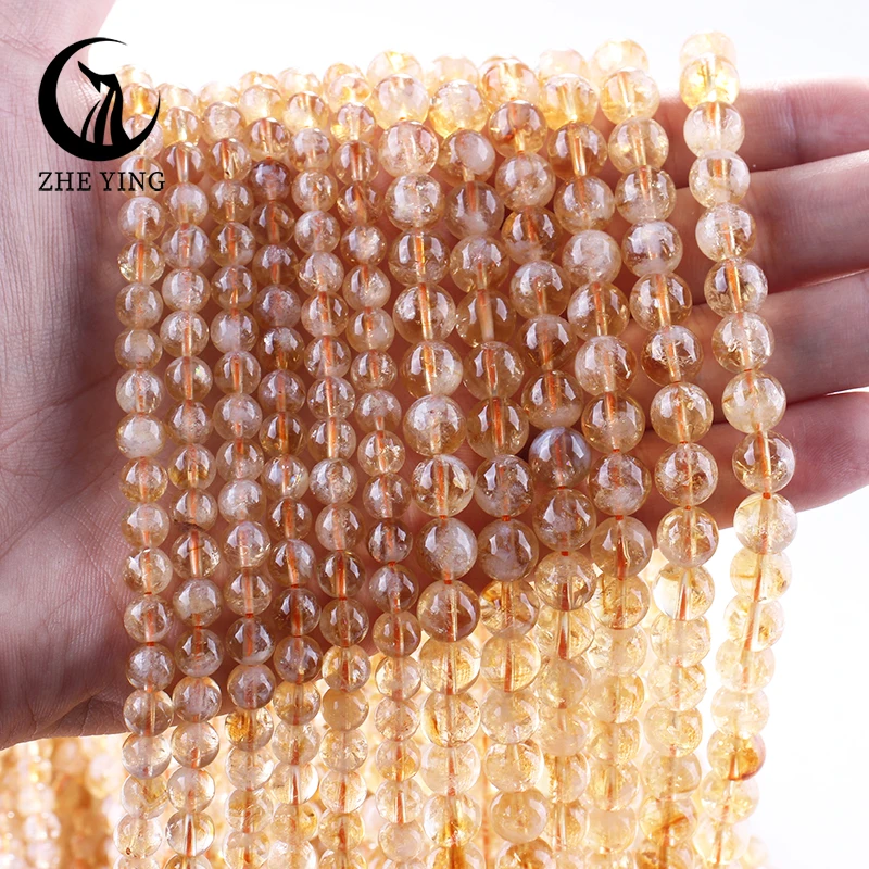 Zhe Ying 100% 잠비아 황수정 천연 돌 비즈 보석 만들기 라운드 보석 Diy 비즈 팔찌 목걸이 15''