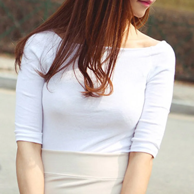 여성용 반팔 오프 숄더 풀오버, 슬림핏, 캐주얼 단색 상의, 다용도 언더셔츠, 인기 있는 가을 티셔츠, 용수철 여름
