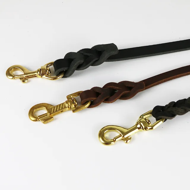 1.2-2.1m Dogs Leads with Hook Genuine Leather Leash Pet Walking Training Brown Black Colors for Medium Pet Shepherd Greyhound 5