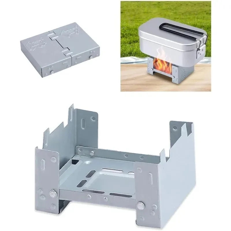 Foldable Tactical Solid Fuel Stove - Windproof Burner with Adjustable Flame Ideal Camping Gear for Hiking Backpacking Adventures