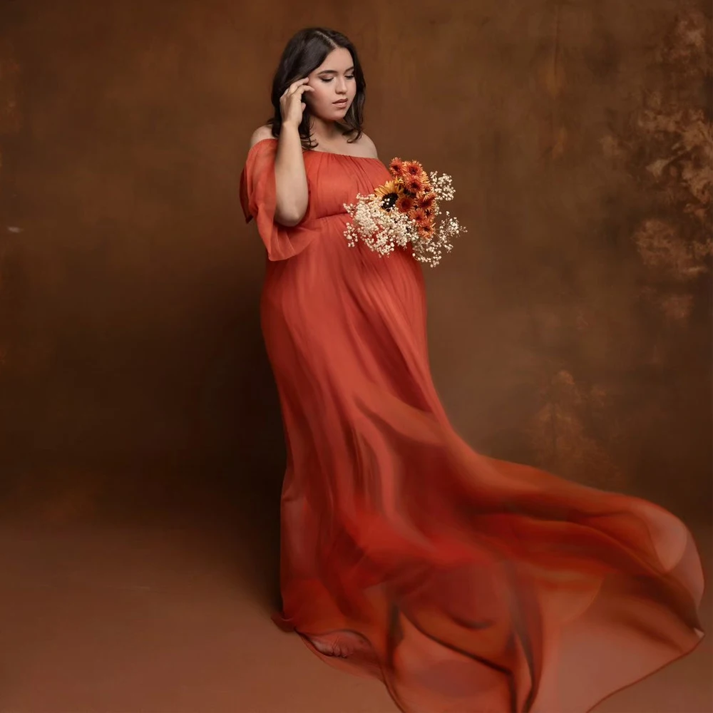 

Maternity Dresses For Baby Showers Elegant Off Shoulder Tulle A-line Dress Pregnancy Women Gown For Photo Shoot