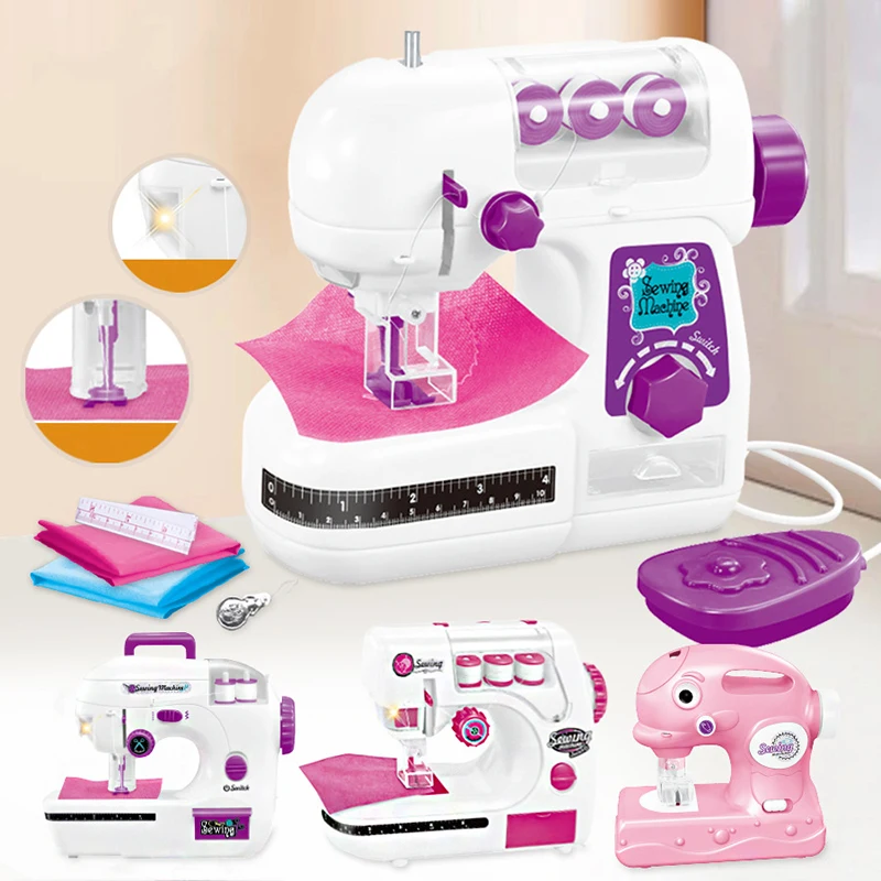 Children's USB Plug Electric Play House Sewing Machine Girl DIY Handmade Tailor Small Household Appliance Set Toys