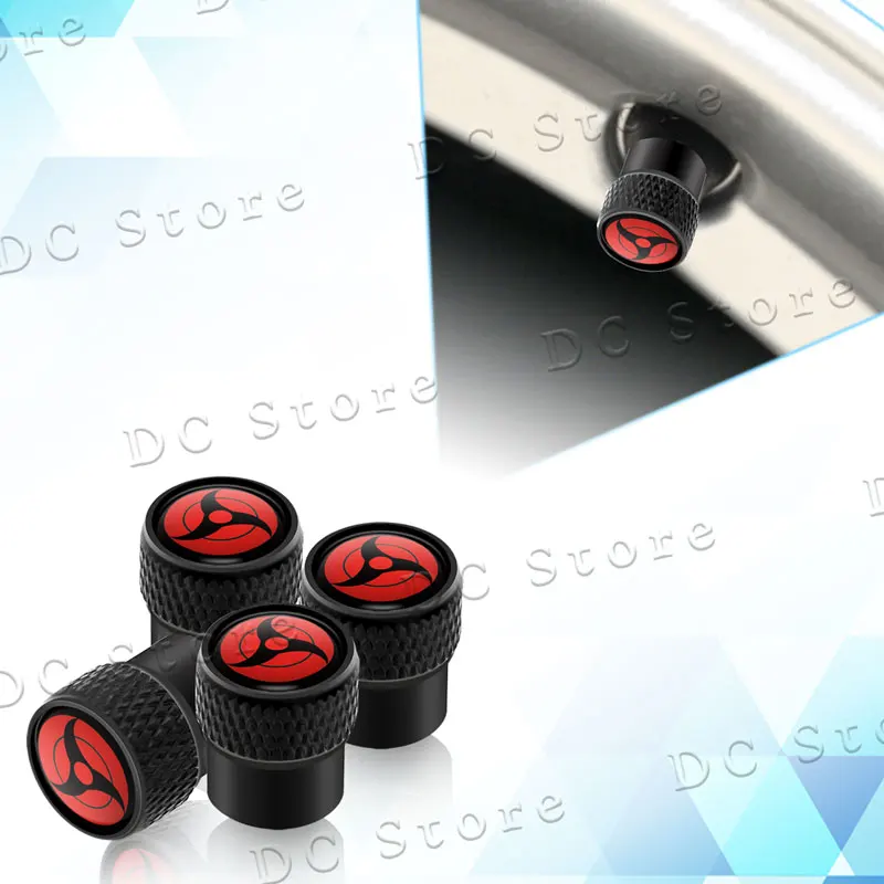 Wheel Tire Valve Caps 4Pcs Metal Japanese Anime Sharingan Eye Emblem Car Exterior Protective Covers Universal For Most Cars
