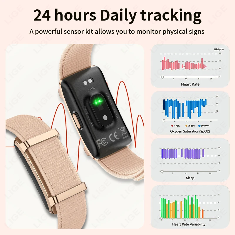 LIGE No Screen Smart Watch Sports Outdoors Fitness Heart Rate Monitor 1ATM Waterproof New Men Smart Bracelet For Andrio IOS 2026