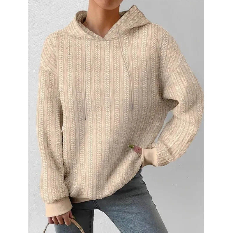 2023 New Autumn Casual Simple Solid Color Jacquard Patchwork Hooded Long Sleeved Temperament Commuting Women's Knitted Sweater