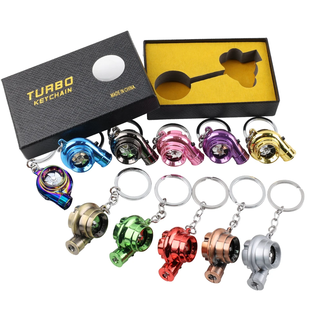 LED Mini Turbo Sound Turbocharger Keychain Spinning Turbine Key Chain