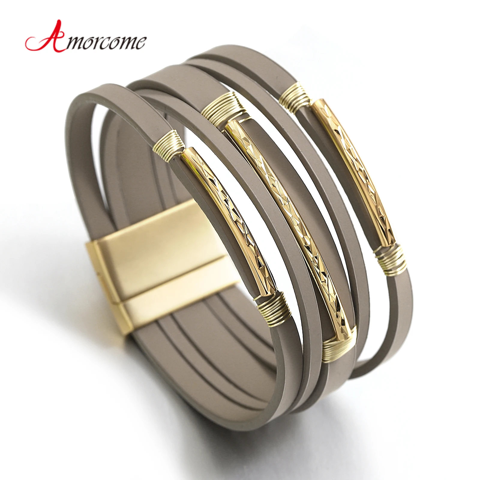 Fashion Multilayer Leather Bracelets for Women Charm Curved