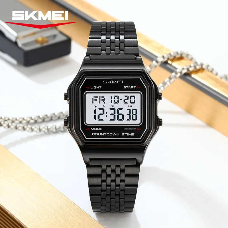 SKMEI 2465 Electronic Mens Wristwatches LED Display Sport Stainless Steel Waterproof Luxury Digital Watch for Men Reloj Hombre