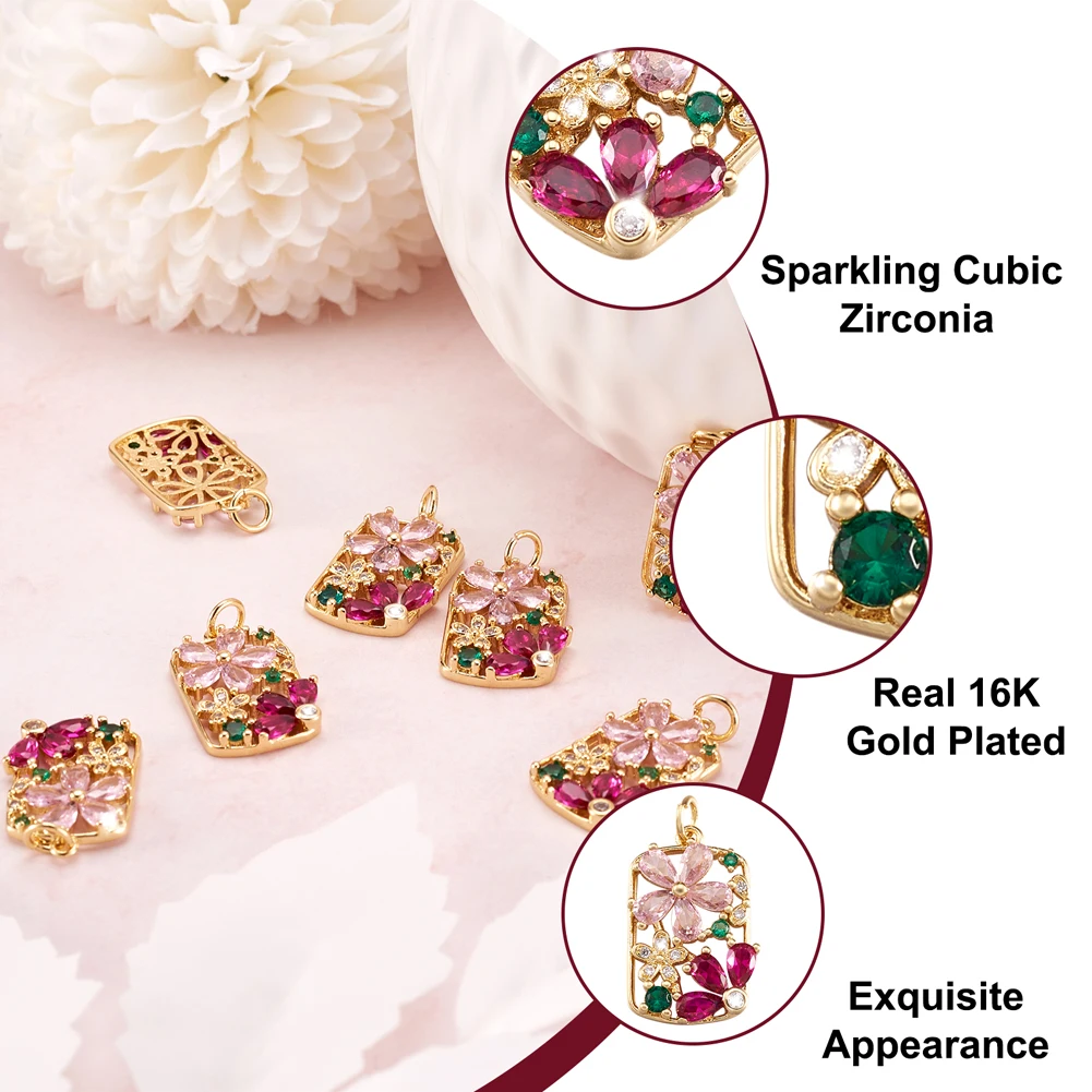 10pcs Brass Zirconia Flower Charms Pendants Real 16K Gold Plated for Women Girls Necklace Dangle Earring Jewelry Making Diy Gift