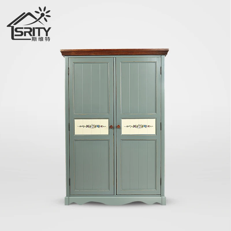 American rural modern simple all-solid wood wardrobe European-style simple two-door integral furniture