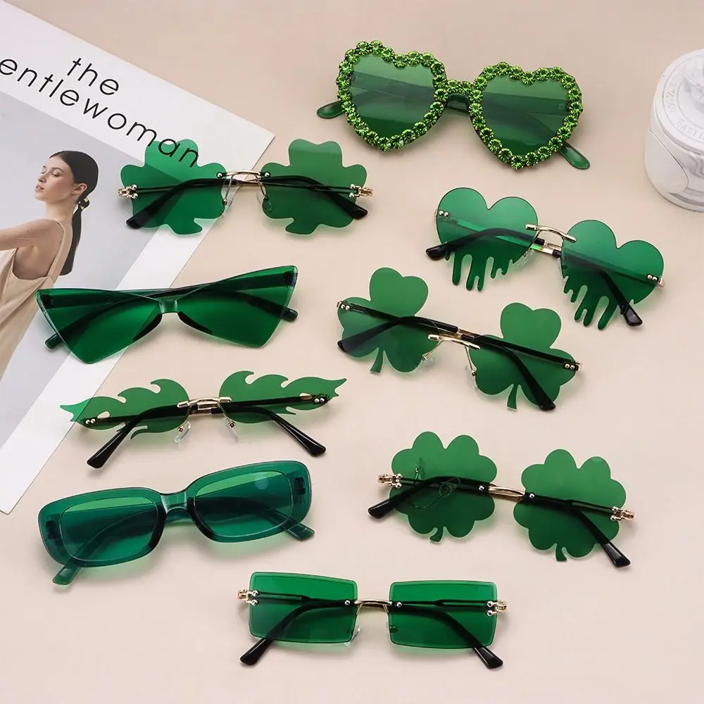 St Patrick's Day Irish Shamrock Sunglasses Green Four Leaf Clover_voghion.com