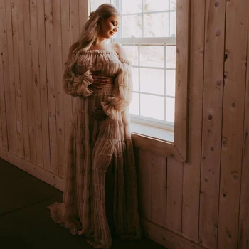 Alternative view of "Liora" Pleated Chiffon Off-Shoulder Maternity Photoshoot Gown