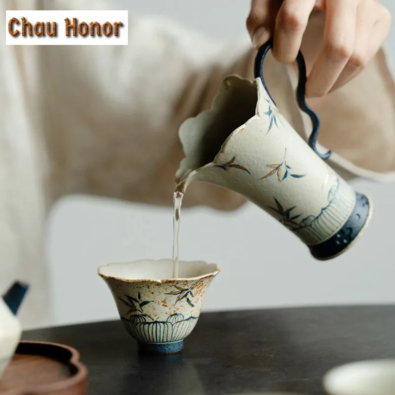 60ml Handmade Gold Drawing Bamboo Ceramic Teacup Blue And White Flint Red Host Cup Personal Beautiful Mug Meditation Tea Bowl