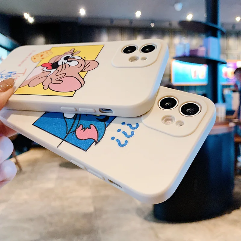 Cartoon Cute Cat Mouse Cases For iPhone 13 12 Pro Max Mini 11 Pro Max X XR XS MAX SE 2020 8 7 6 6S Plus 5 Silicone Phone Cover