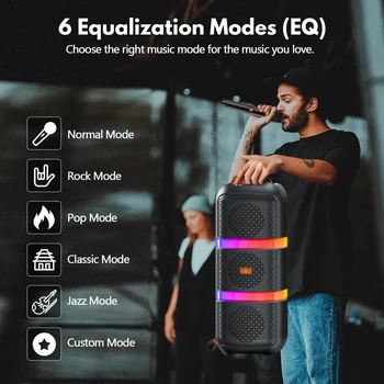 JYX Wireless Speaker, Portable Bluetooth Speaker, Karaoke Machine with 2 Microphone, LED Party Light 3