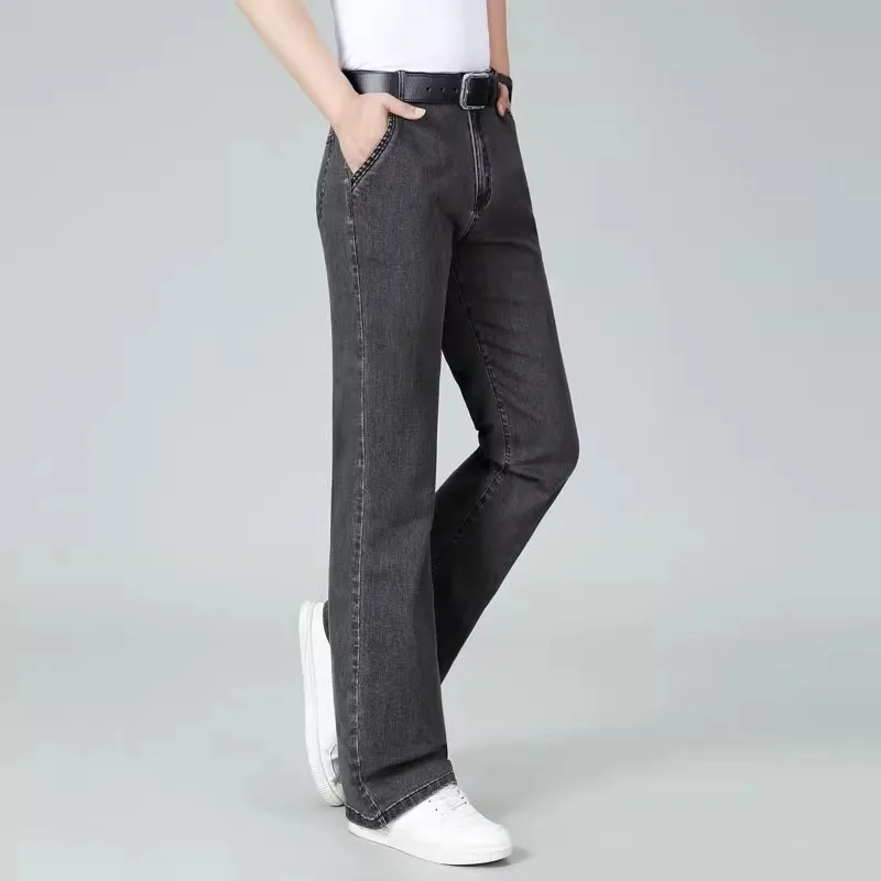 2024 Men's Spring And Autumn New High Waisted Elastic Straight Leg Jeans Loose Casual Wide Leg Pants 6