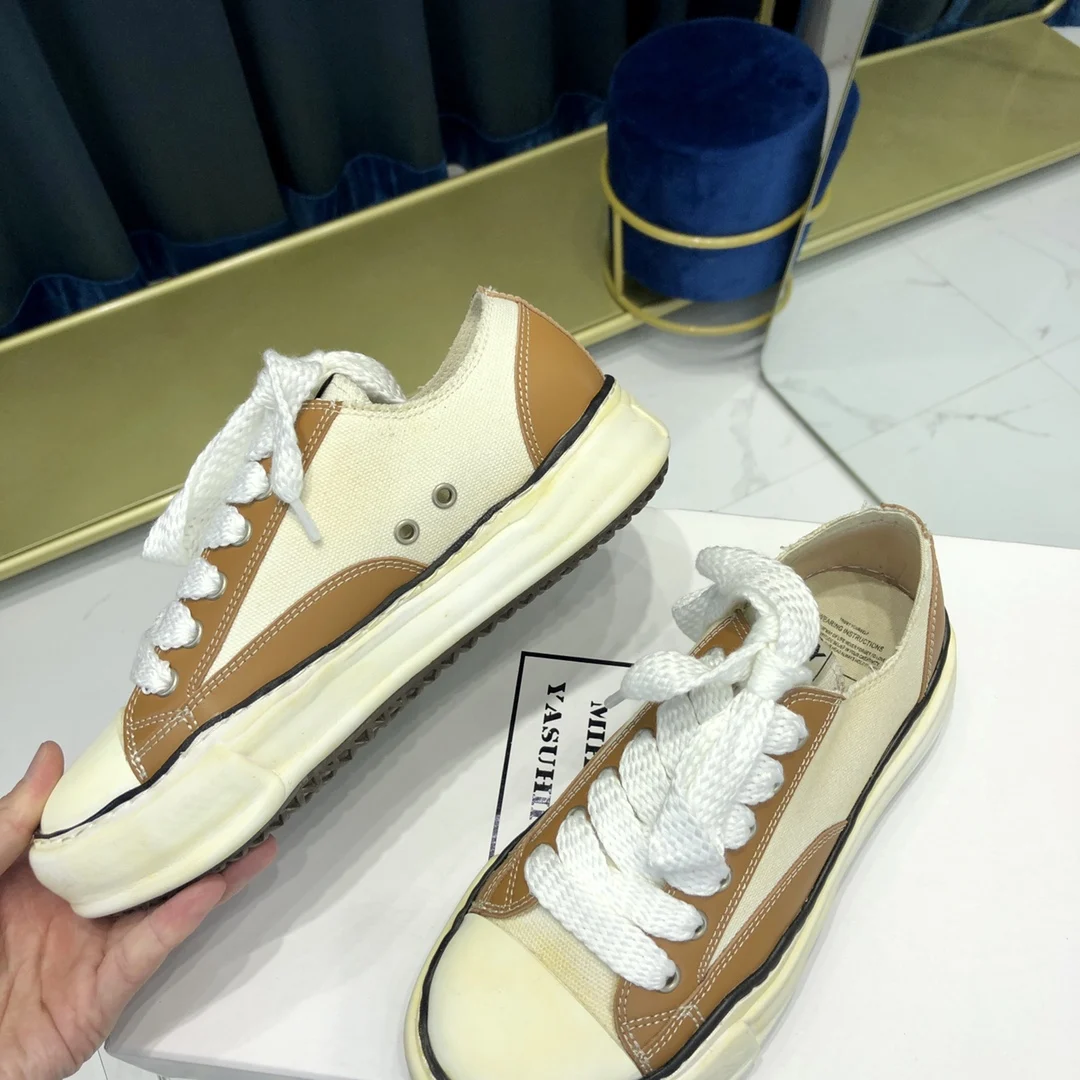 

2023 MMY Dissolved Sole Thick Bottom Canvas Leather Mix Patchwork Sneakers Women Men High Street Casual Shoes