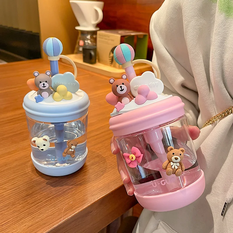 

Kawaii Bear Candy Water бутылочка для питья бутылка для воды для кофе, сока, молока, чая, портативная бутылка, соломенная чашка с крышкой