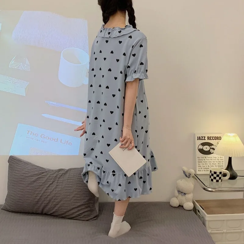 2024 New Fashion Girls Sweet Nightgowns Women's Summer Elegant Short-sleeved Pajamas Lady Casual Sleepshirts Kawaii Nightdress