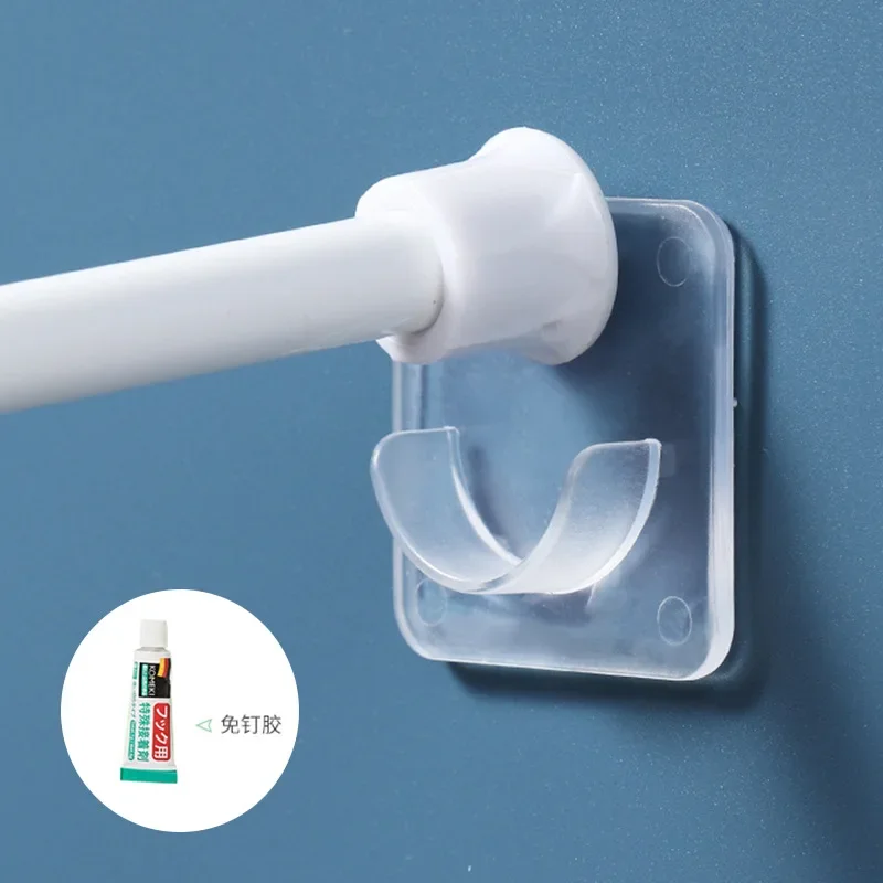 2Pcs Punch-free Household Telescopic Pole Support Sticker Nail-Free Adjustable Rod Holder Crossbar Wall Hooks Fixing Bracket