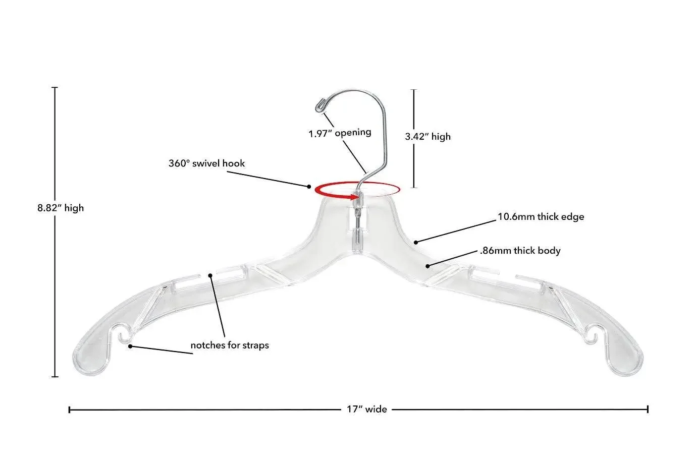 NAHANCO 505 Plastic Dress Hanger, Middle Heavy Weight, 17", Clear (Pack of 100) 2