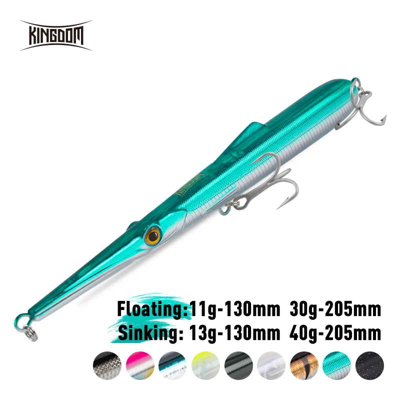 KINGDOM Long Casting Needle Pencil Stickbait, 11g 13g 30g 40g 130mm 205mm Sinking Floating Artificial Fishing Lure