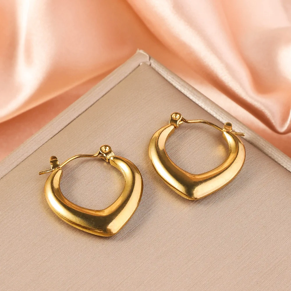 French Heart-shaped Stainless Steel Earrings, Non Fading Women's Gold Color Metal Earrings Jewelry Accessories 2