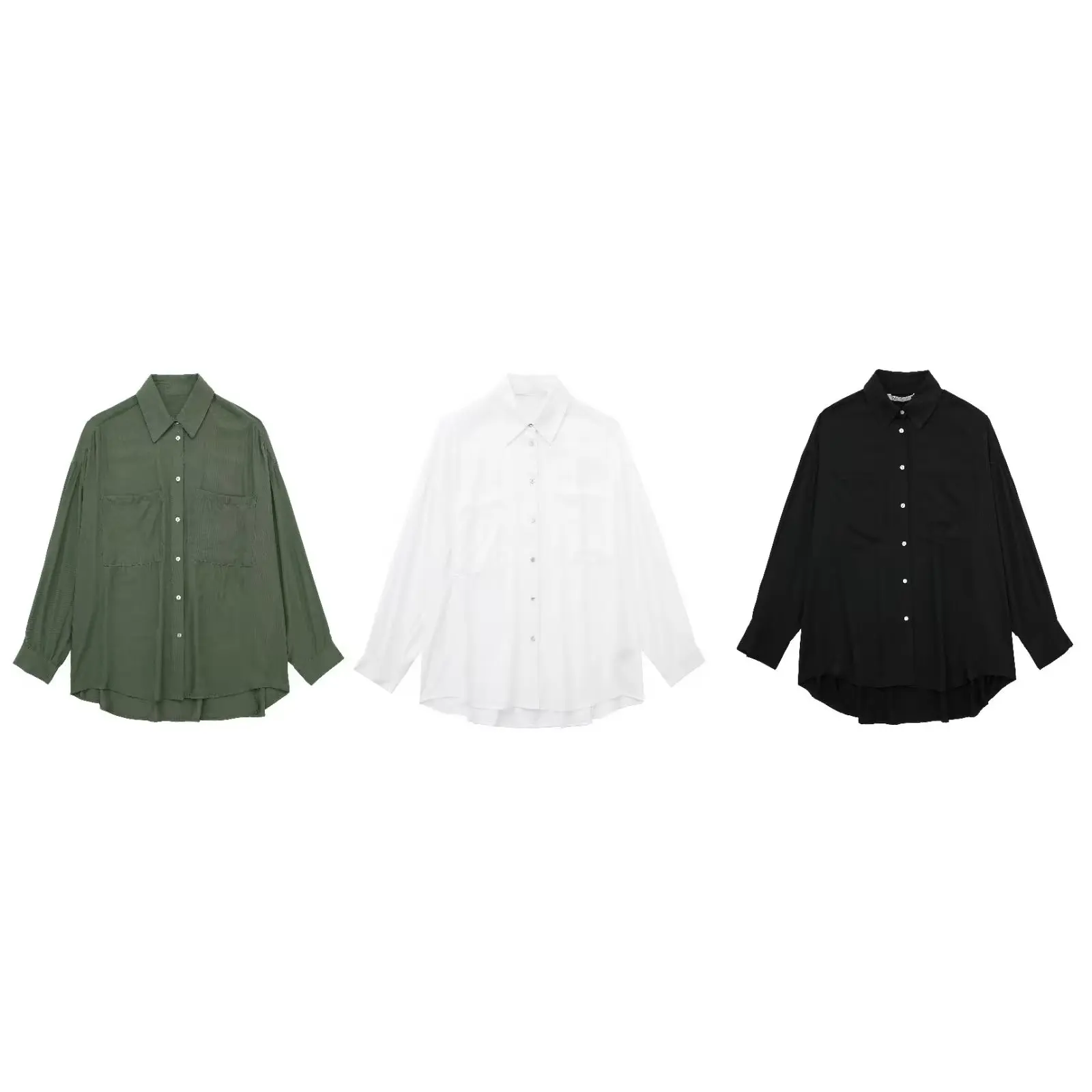 

Women New Fashion Double pocket decoration Loose drape Asymmetric Blouses Vintage Long Sleeve Button-up Female Shirts Chic Tops