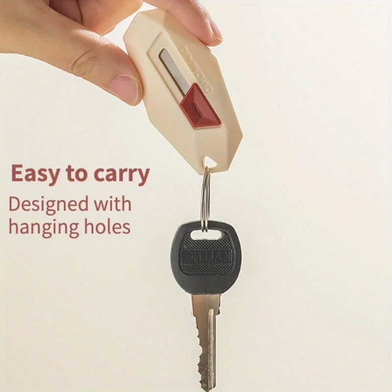 3Pcs secure portable box cutter with key chain-self-retracting, magnetic refrigerator hook for easy access to parcels, letters