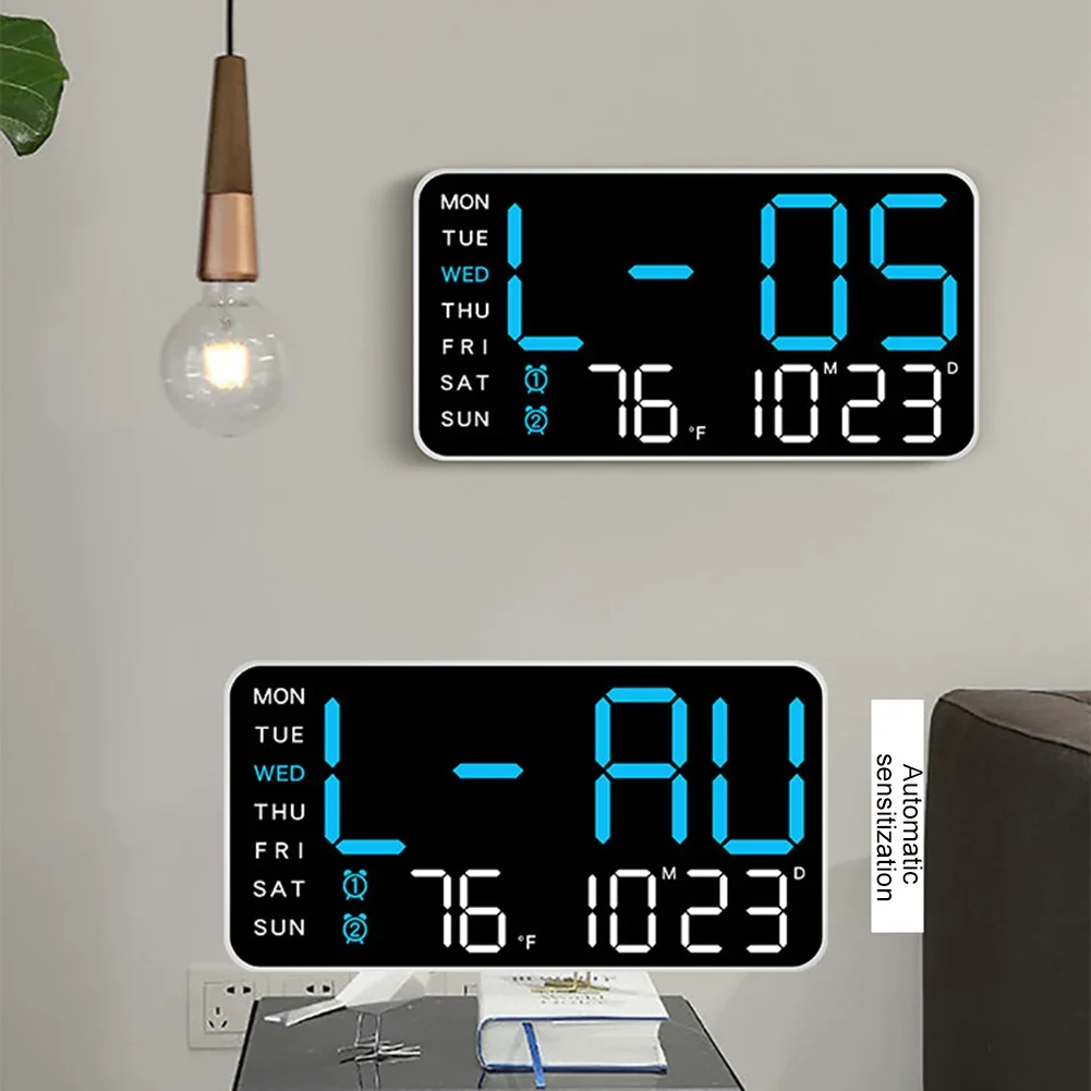 Colorful LED Digital Wall Clock Large Digital Wall Clock Temperature Humidity Week Display Bright Adjustable Electronic